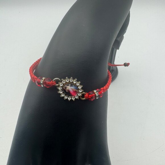 Red Braided Bracelet Crystal Religious Saint Michael Charm Rhinestone Oval - Picture 2 of 6